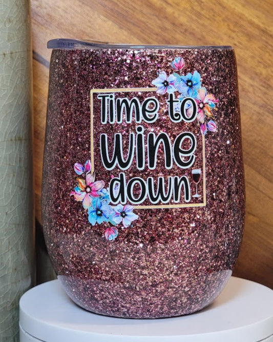 12 Oz Time To Wine Down Stemless Wine Cup
