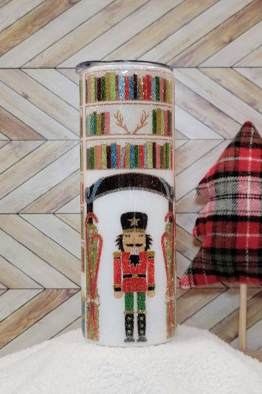 20 Oz Skinny/Straight Wooden Soldier Library Template Glitter Tumbler